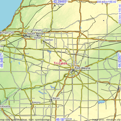 Topographic map of Tri-Lakes