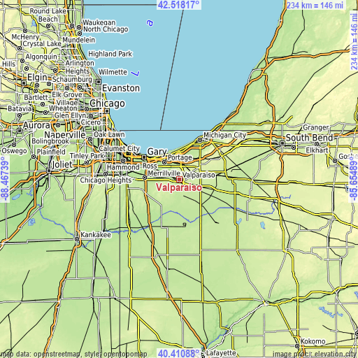 Topographic map of Valparaiso