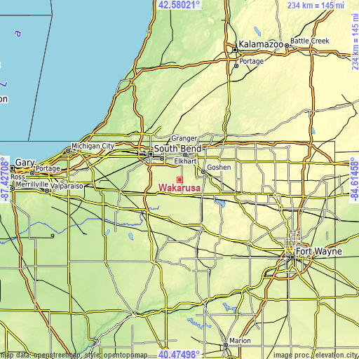 Topographic map of Wakarusa