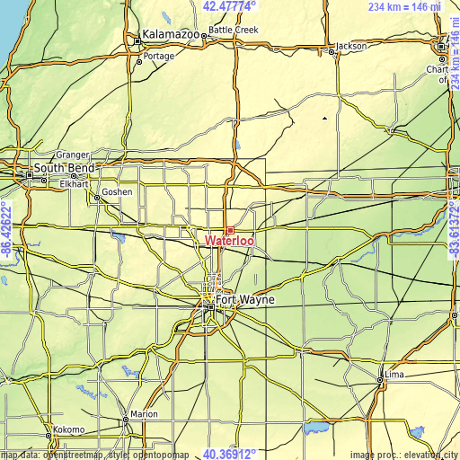 Topographic map of Waterloo