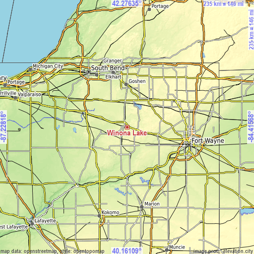 Topographic map of Winona Lake