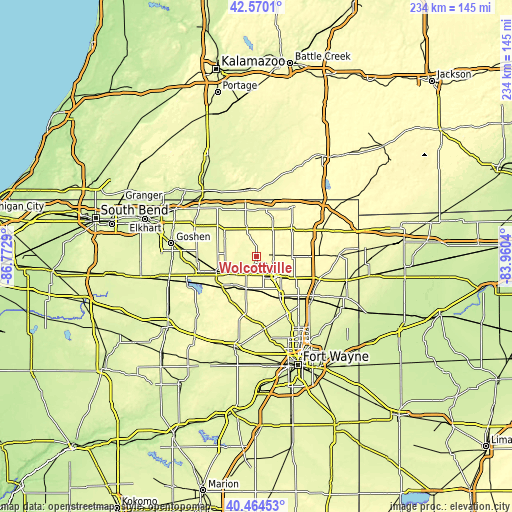 Topographic map of Wolcottville