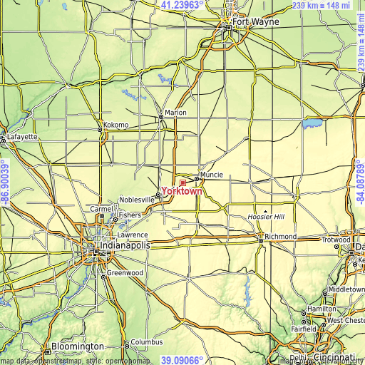 Topographic map of Yorktown