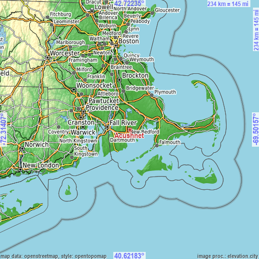 Topographic map of Acushnet