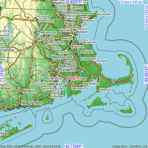 Topographic map of Assonet