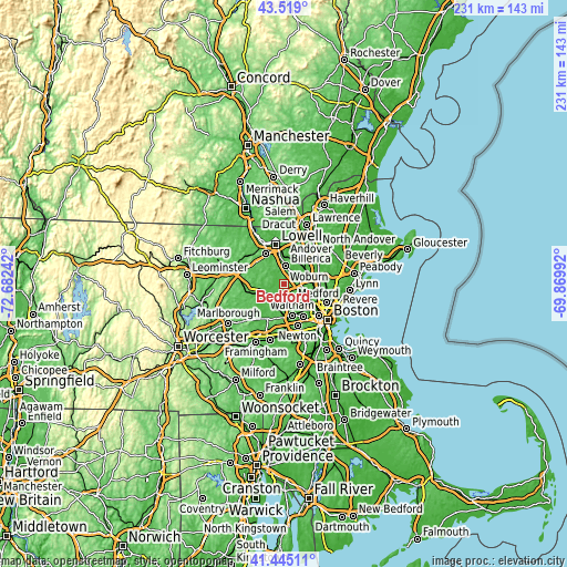 Topographic map of Bedford