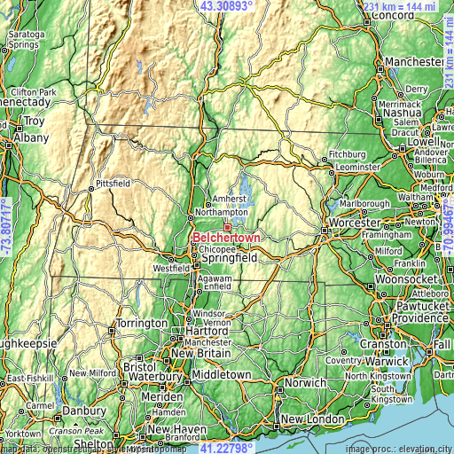 Topographic map of Belchertown