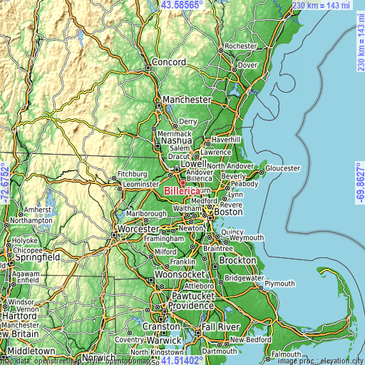 Topographic map of Billerica