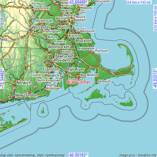 Topographic map of Bliss Corner