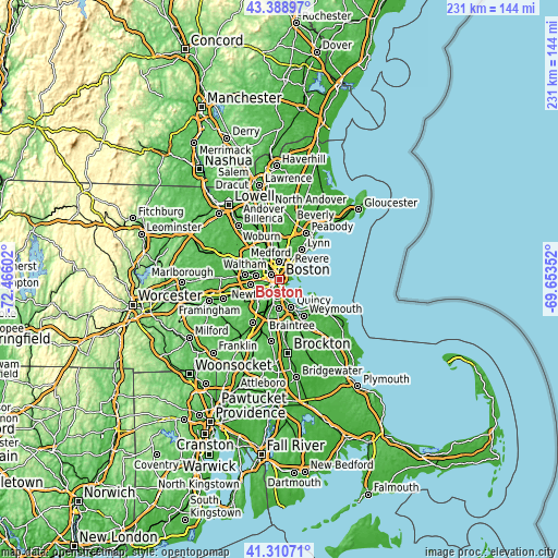 Topographic map of Boston