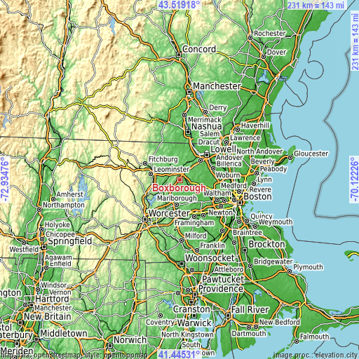 Topographic map of Boxborough