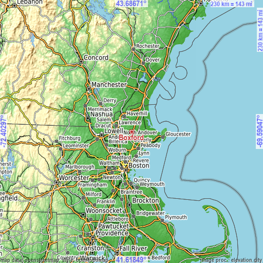 Topographic map of Boxford