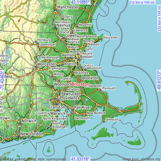 Topographic map of Brockton