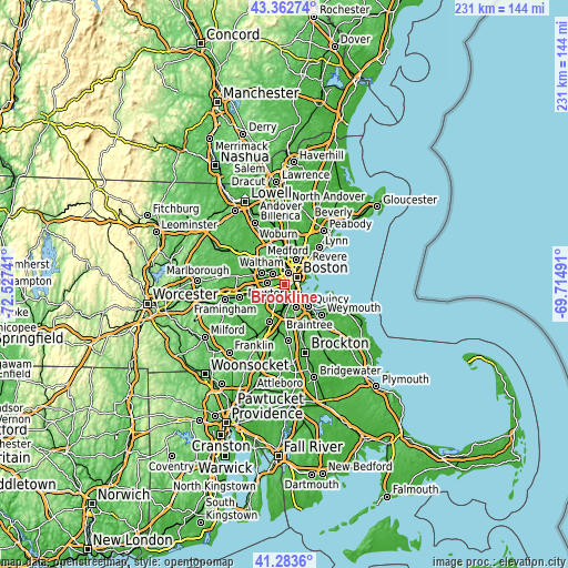 Topographic map of Brookline