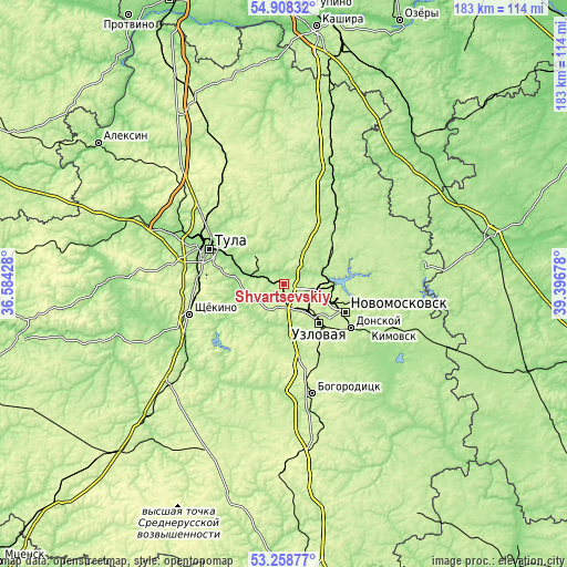 Topographic map of Shvartsevskiy