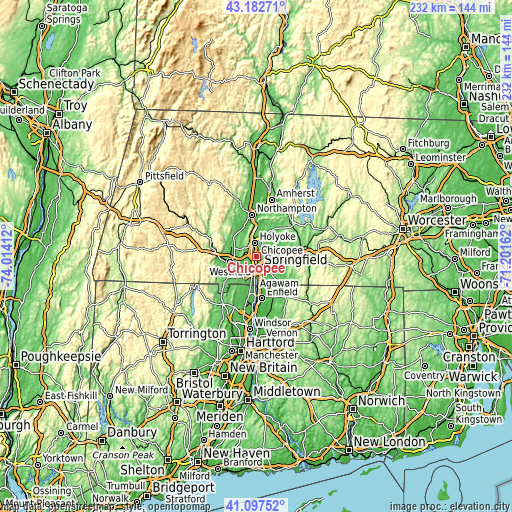 Topographic map of Chicopee