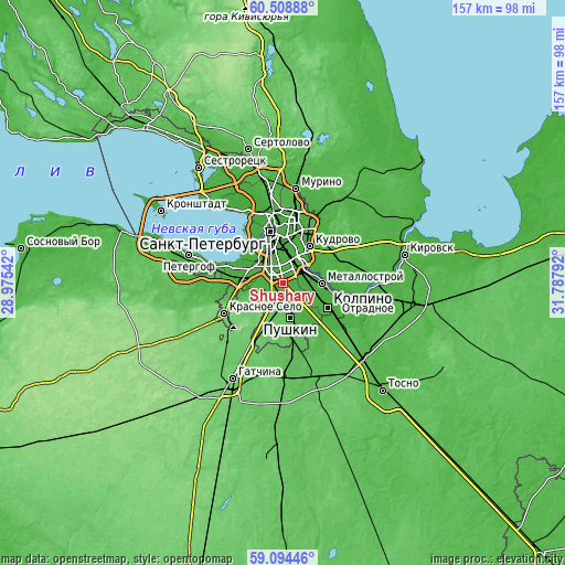 Topographic map of Shushary