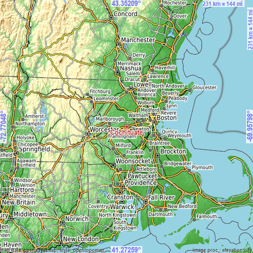 Topographic map of Cochituate