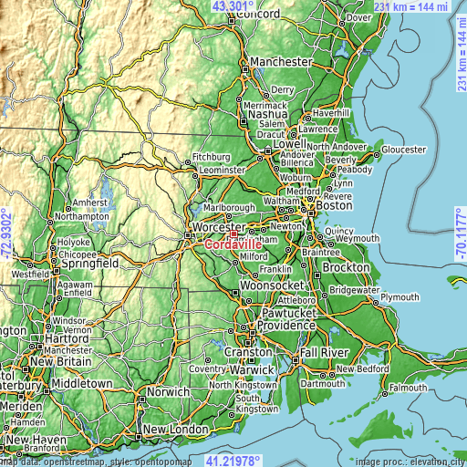 Topographic map of Cordaville