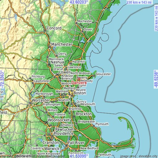 Topographic map of Danvers