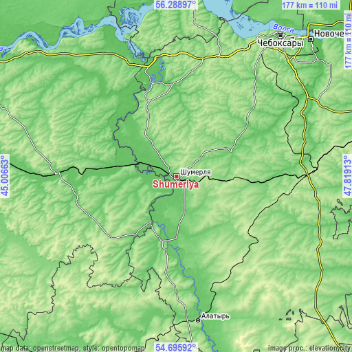 Topographic map of Shumerlya