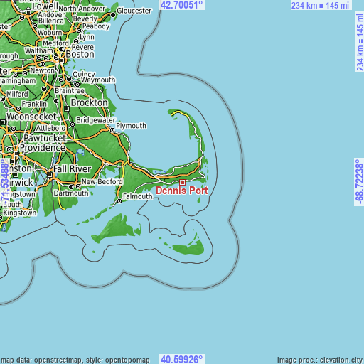 Topographic map of Dennis Port