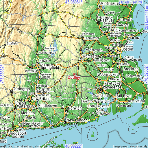 Topographic map of Dudley