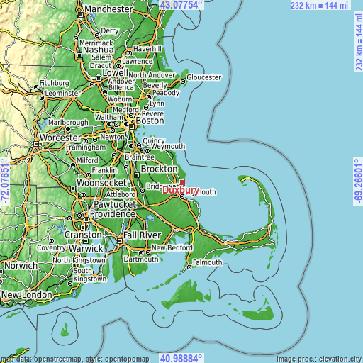 Topographic map of Duxbury