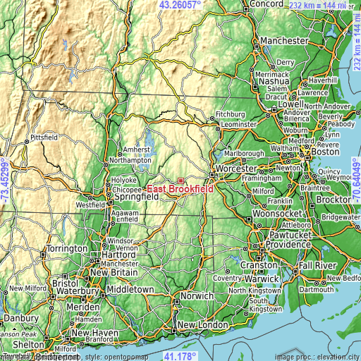 Topographic map of East Brookfield