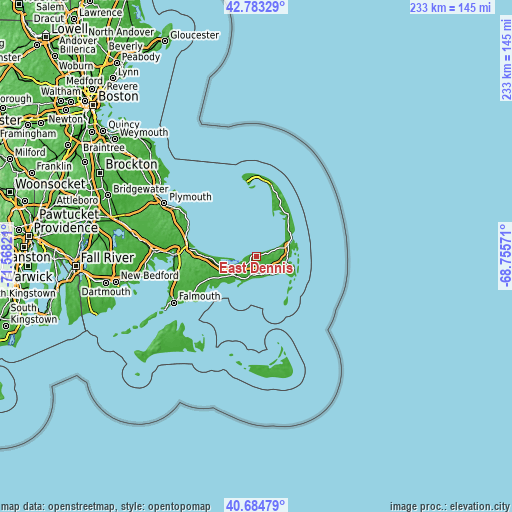 Topographic map of East Dennis