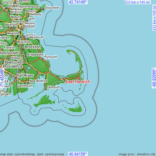 Topographic map of East Harwich