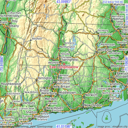 Topographic map of East Longmeadow