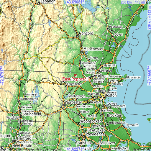 Topographic map of East Pepperell