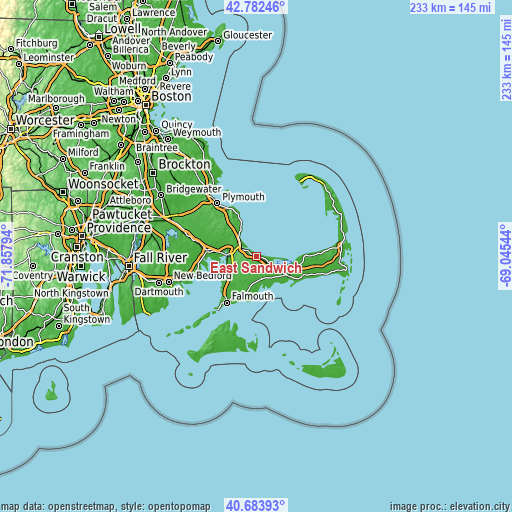 Topographic map of East Sandwich