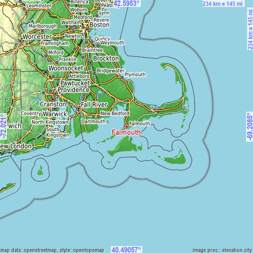 Topographic map of Falmouth