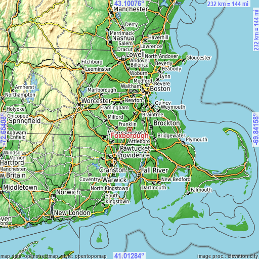 Topographic map of Foxborough