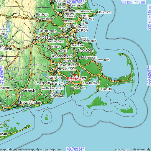 Topographic map of Freetown