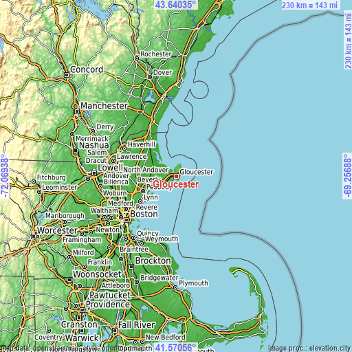 Topographic map of Gloucester