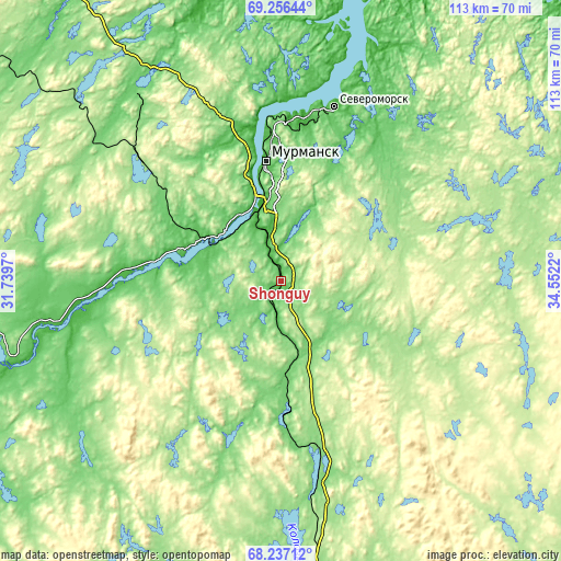 Topographic map of Shonguy