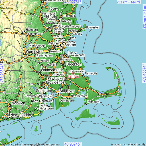 Topographic map of Halifax