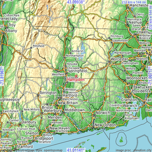 Topographic map of Hampden