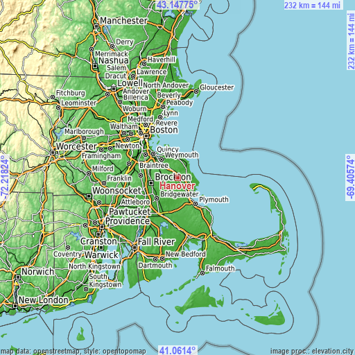 Topographic map of Hanover