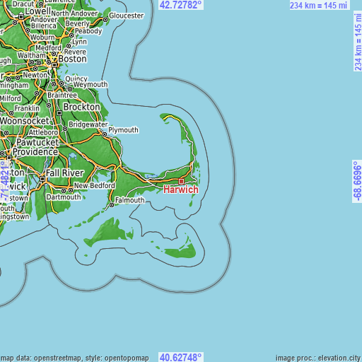 Topographic map of Harwich