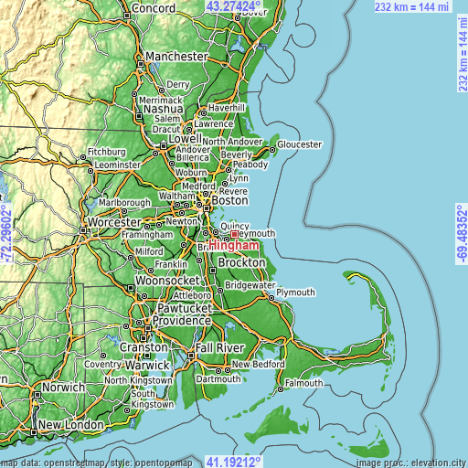 Topographic map of Hingham