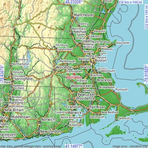 Topographic map of Holliston