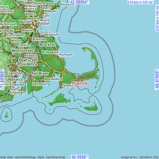 Topographic map of Hyannis