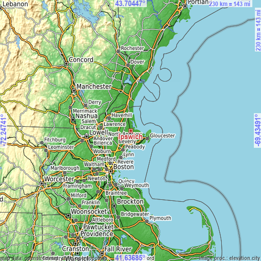 Topographic map of Ipswich