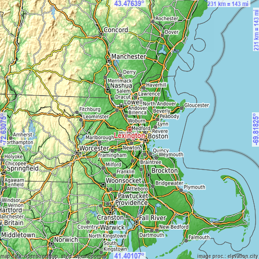 Topographic map of Lexington