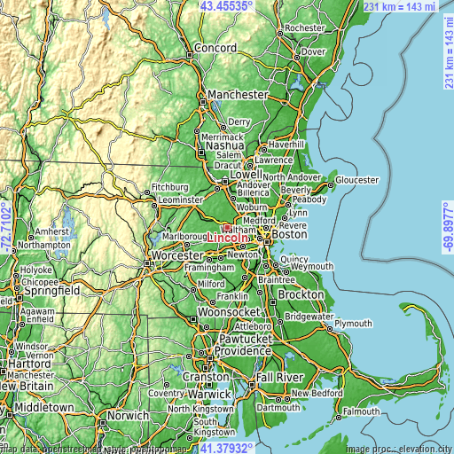 Topographic map of Lincoln