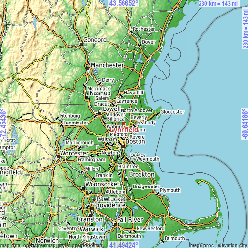 Topographic map of Lynnfield